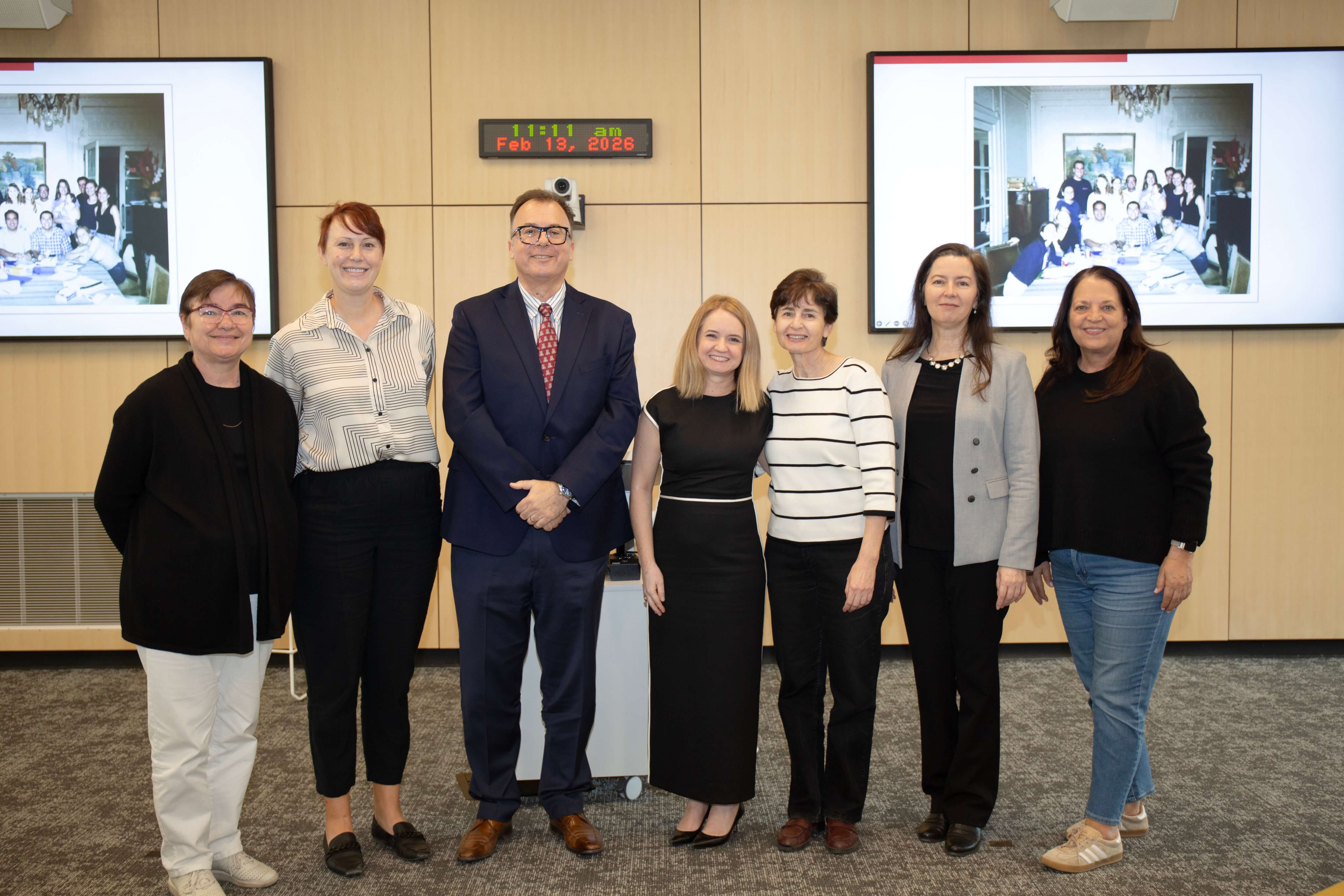 French faculty members and Dean A-P Durand with Alumna of the Year Michelle Durahm (center)